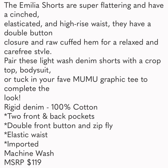 Show Me Your MuMu Emilia Jean Shorts
Elastic Waistband High Rise Like New - Picture 16 of 16